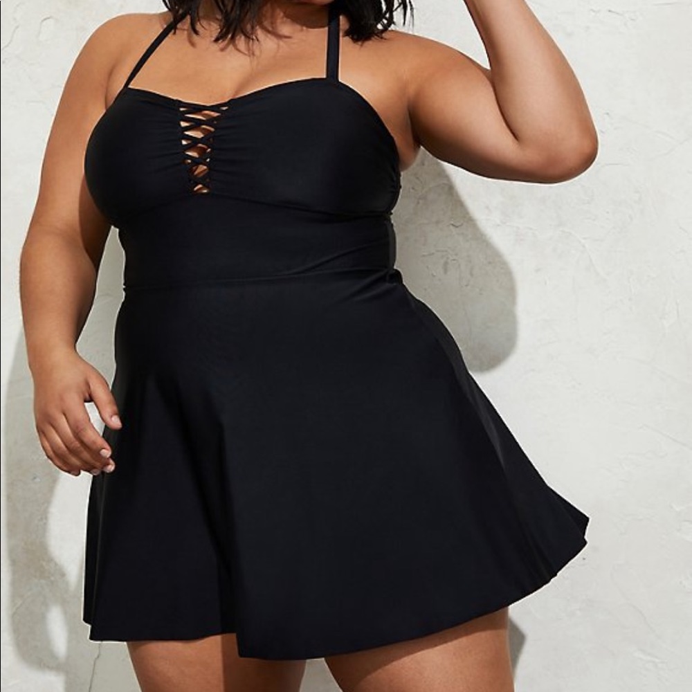 Crisscross Peplum Long Swim Dress